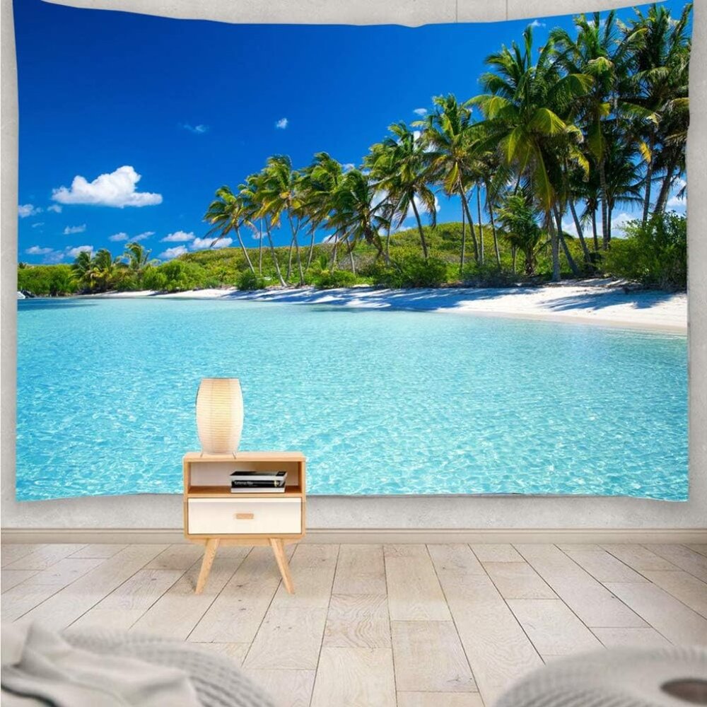 Extra Large Ocean Beach Tapestry Wall Hanging 108x80 Inches, Tropical Paradise P